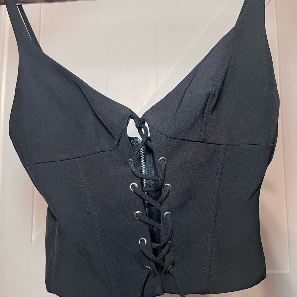 White Fox Boutique Black Lace-Up Crop Top